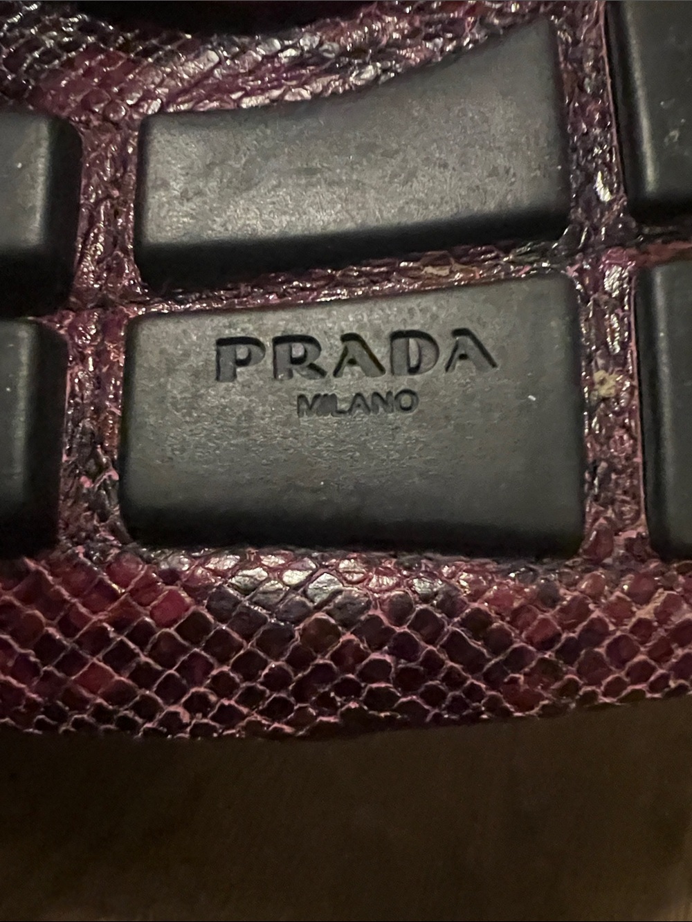 Prada Women’s Burgundy Snakeskin Driving Moccasins - Picture 6 of 7